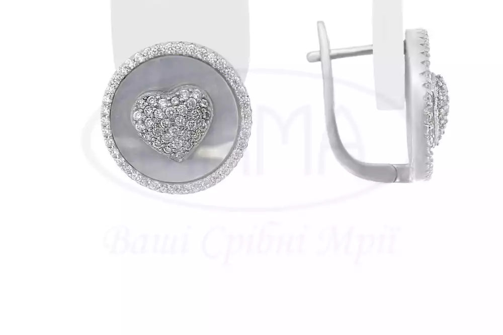 Сережки срібні з Перламутром та Цирконом фото 1