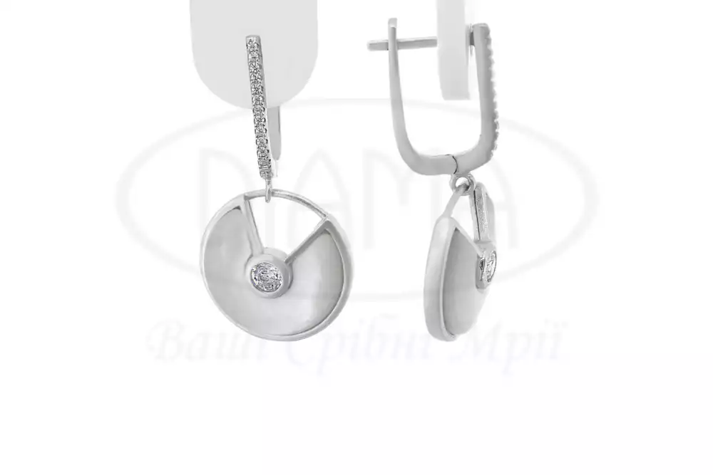 Сережки срібні з Перламутром та Цирконом фото 1