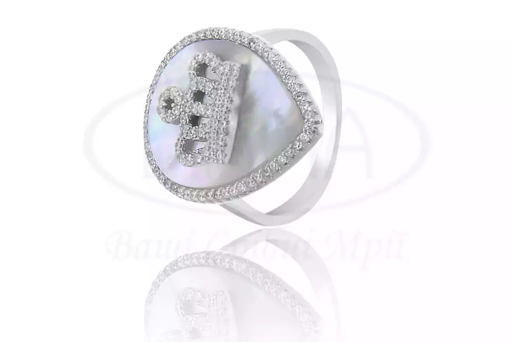 Каблучка срібна з Перламутром та Цирконом фото 1