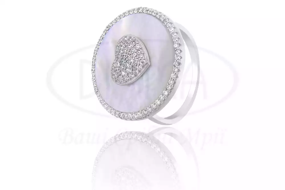 Каблучка срібна з Перламутром та Цирконом фото 1