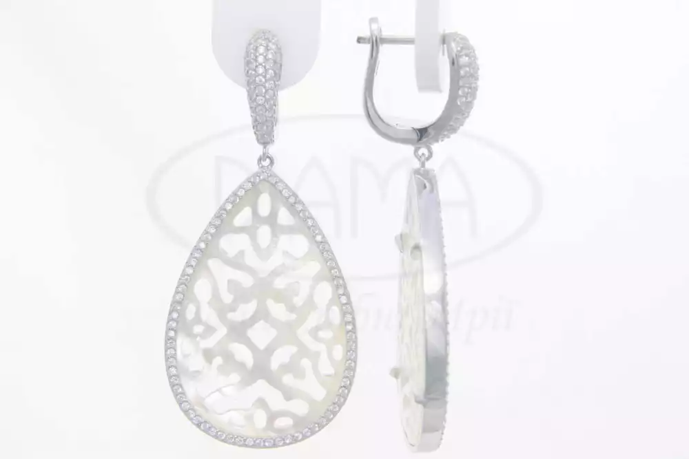 Сережки срібні з Перламутром та Цирконом фото 1