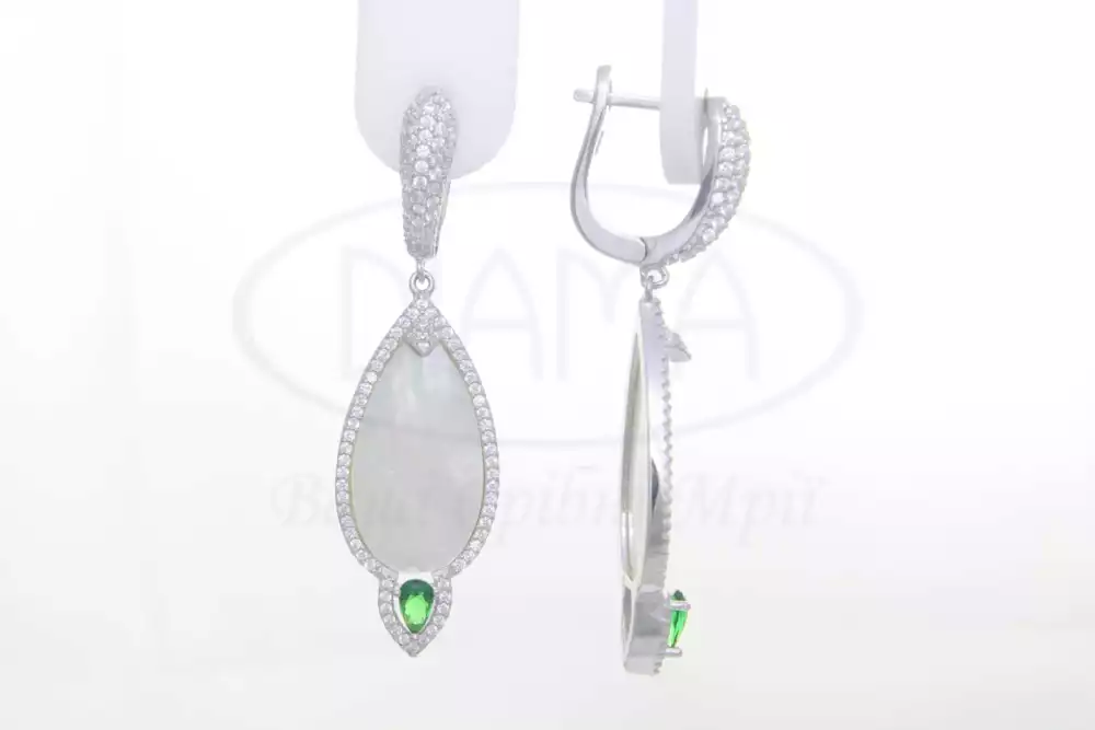 Срібні сережкм з Перламутром та Цирконом фото 1