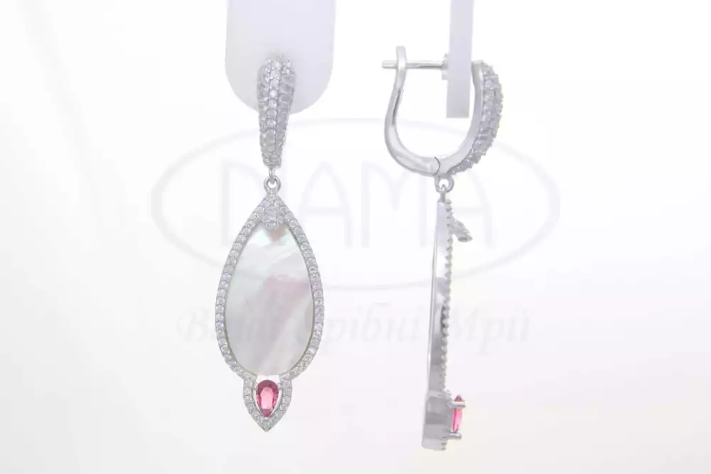 Срібні сережки з Перламутром та Цирконом фото 1