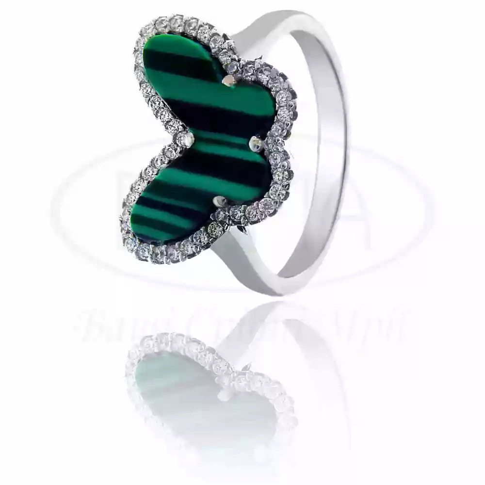 Каблучка срібна "Метелик" з малахітом фото 1