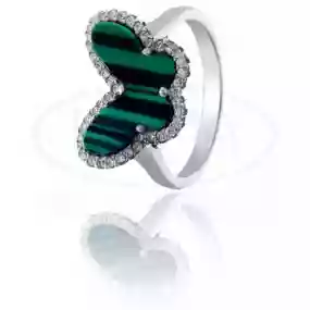 Каблучка срібна "Метелик" з малахітом