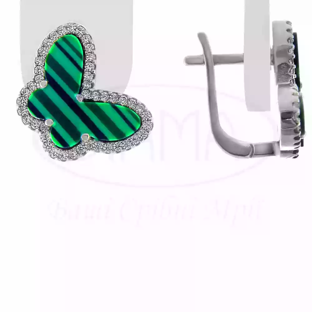 Срібні сережки "Метелик" з малахітом фото 1