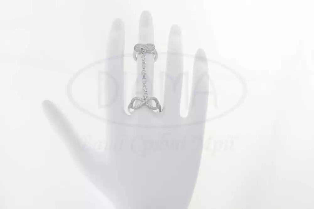 Каблучка срібна подвійна з цирконом фото 1