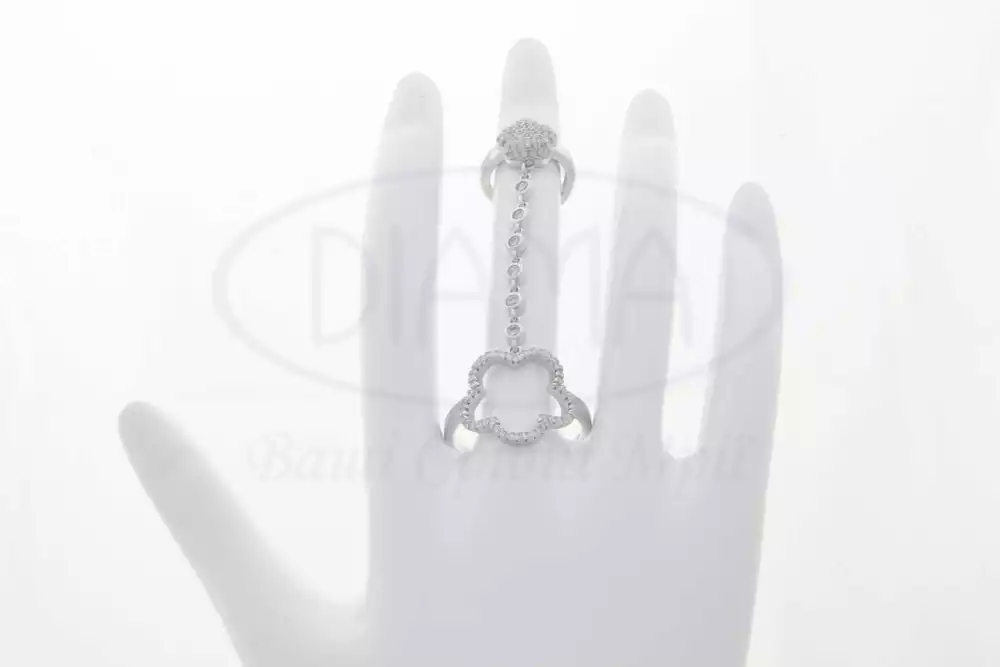 Каблучка срібна подвійна з цирконом фото 1