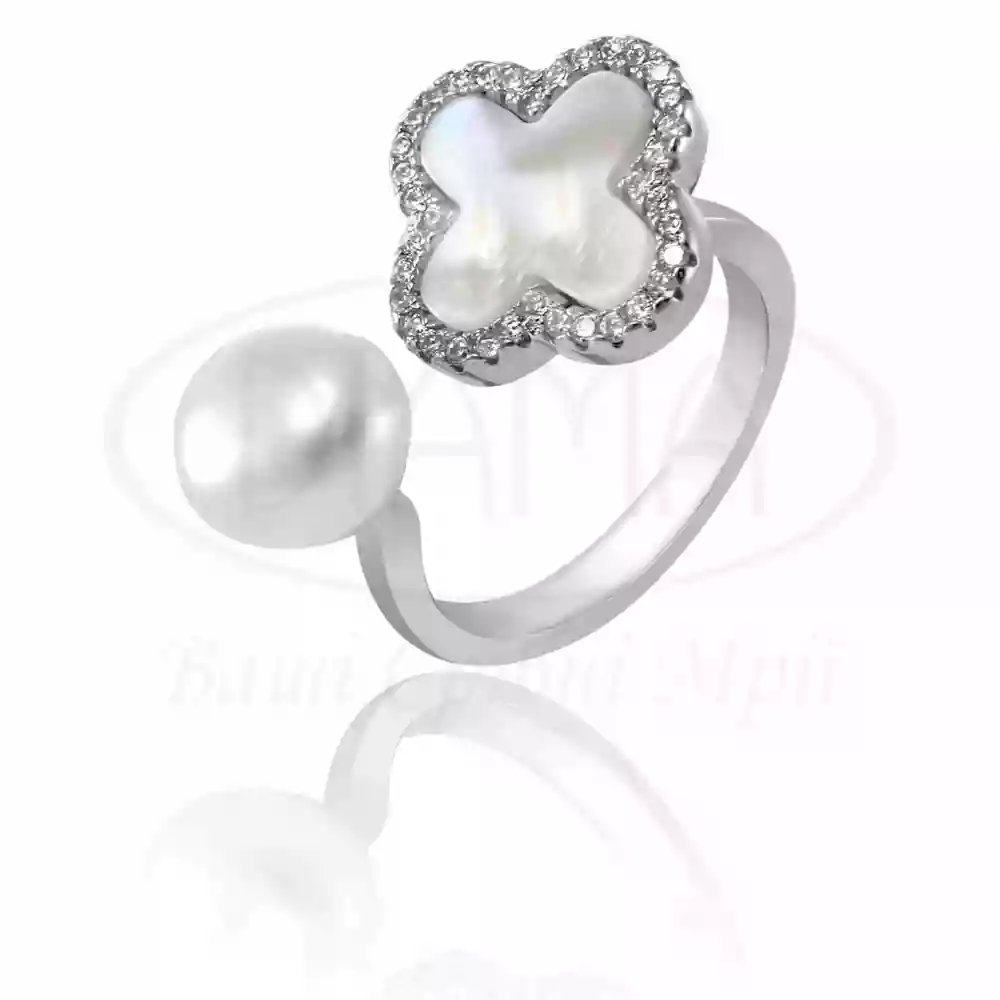 Каблучка срібна з Перламутром та Перлиною фото 1