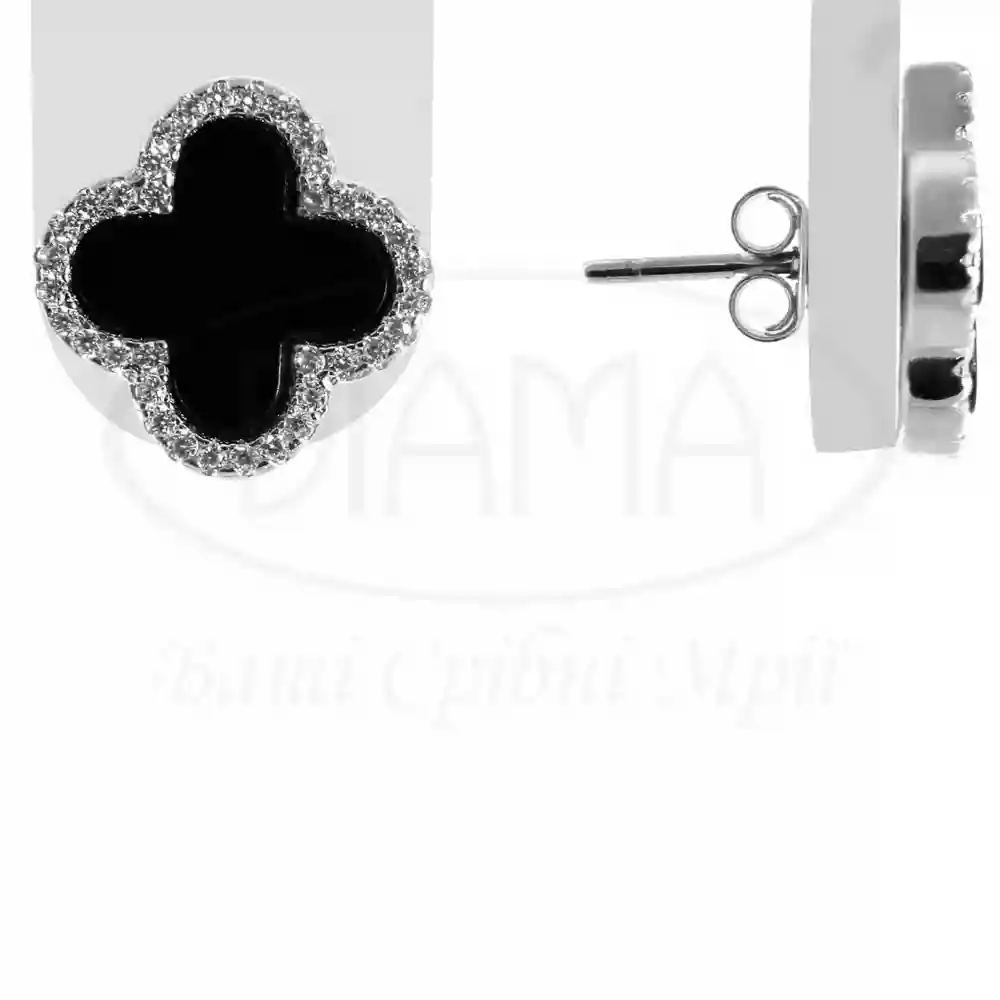 Срібні сережки пусети з Оніксом фото 1