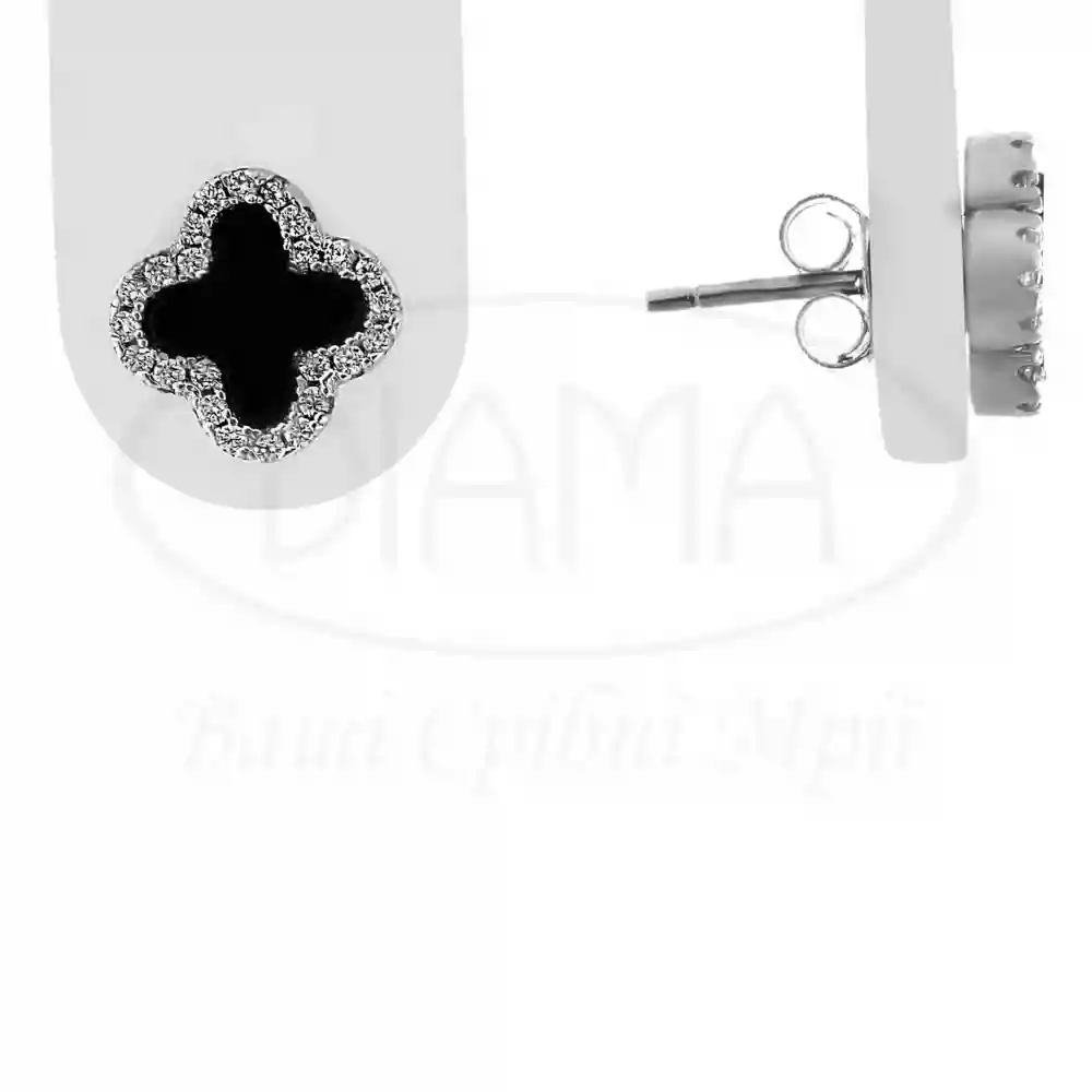 Сережки срібні "Клевер" з Оніксом фото 1