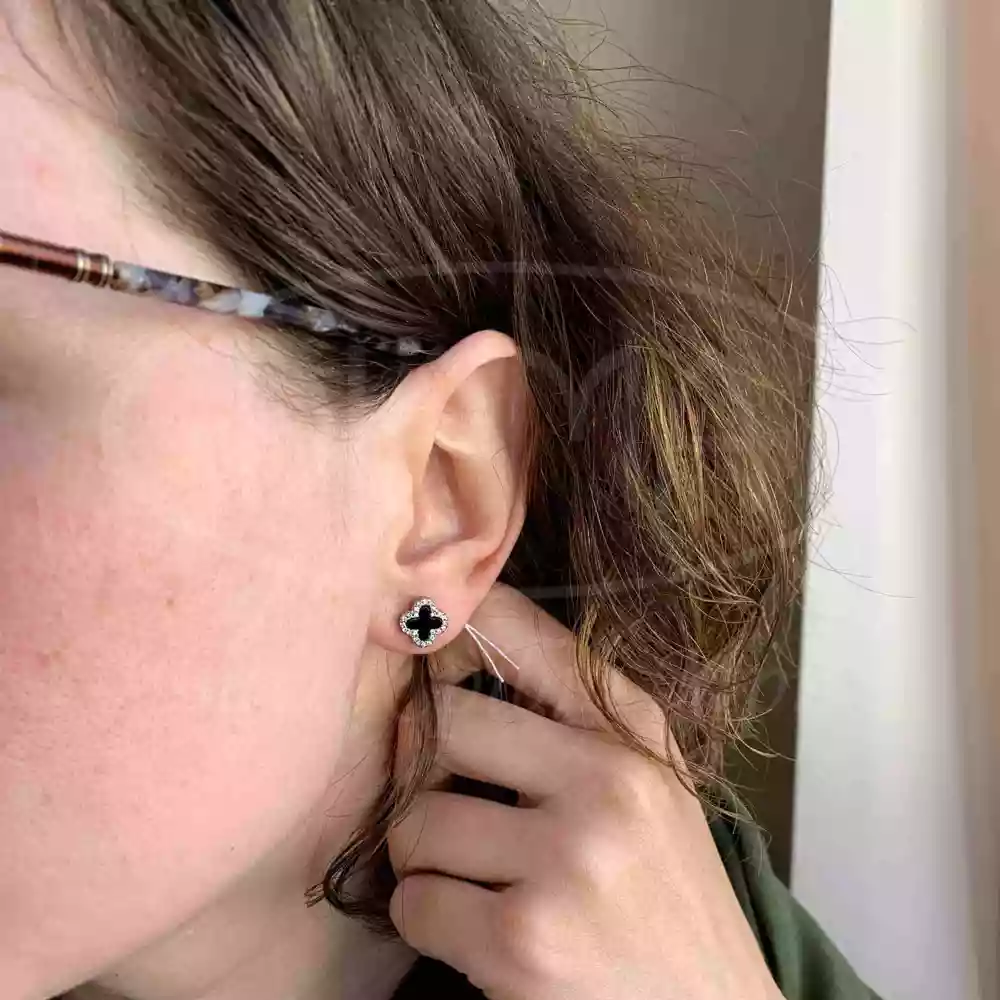 Сережки срібні "Клевер" з Оніксом фото 3