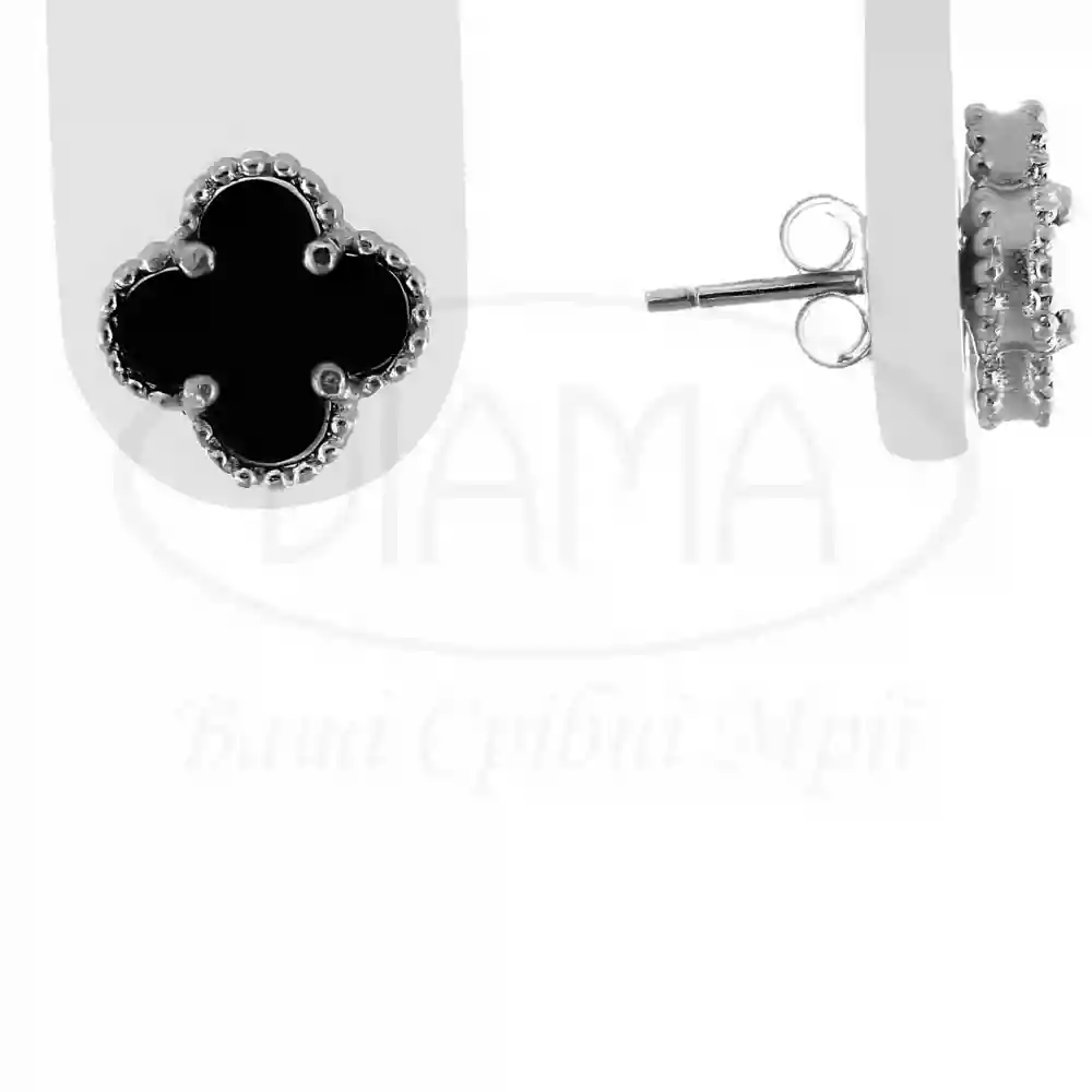 Срібні сережки "Клевер" з Оніксом фото 1