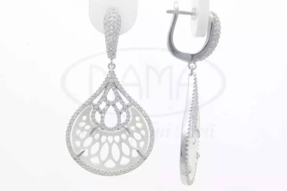 Сережки срібні з Перламутром та Цирконом фото 1