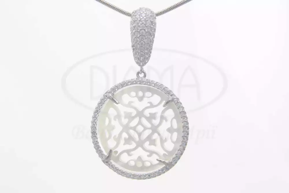 Підвіска срібна з Перламутром та Цирконом фото 1