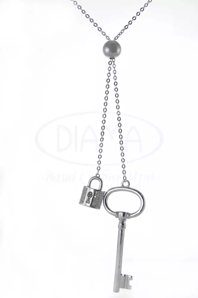 Кольє срібне з замком і ключем фото 1