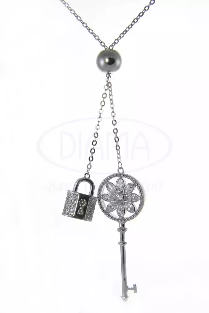 Кольє срібне з ключиком і замком фото 1