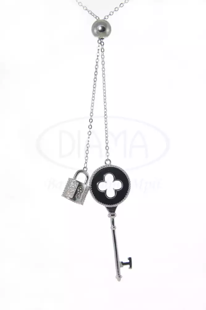 Кольє срібне з ключиком і замком фото 1