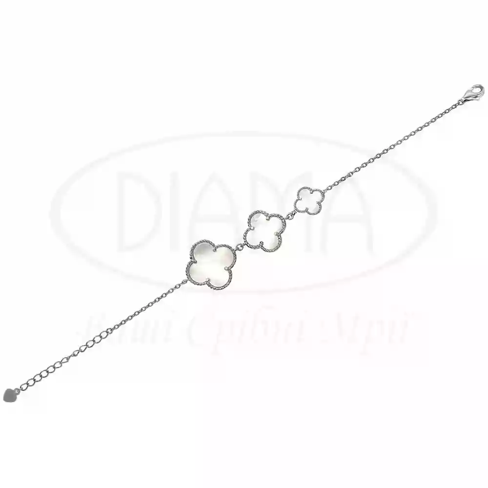 Срібний браслет з білим перламутром "Конюшина" фото 1