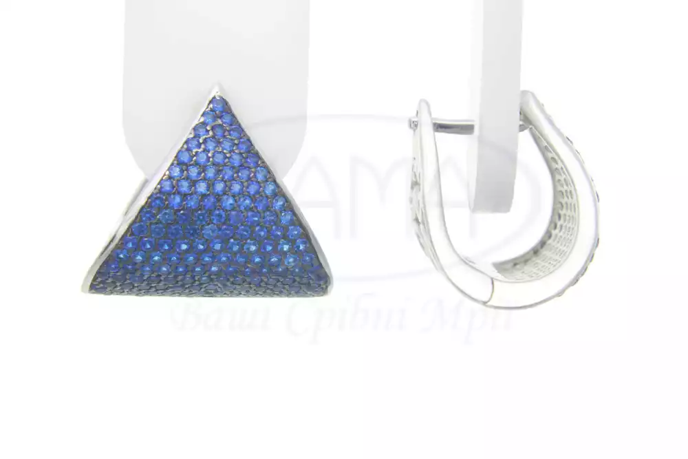 Сережки срібні з синім цирконом фото 1