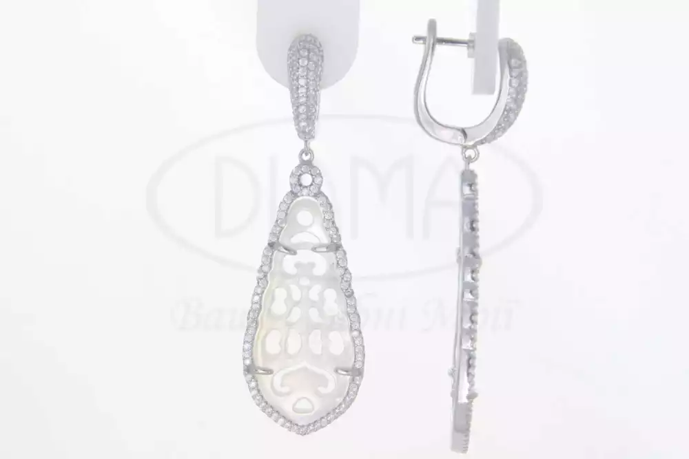 Срібні Сережки з білим Перламутром фото 1