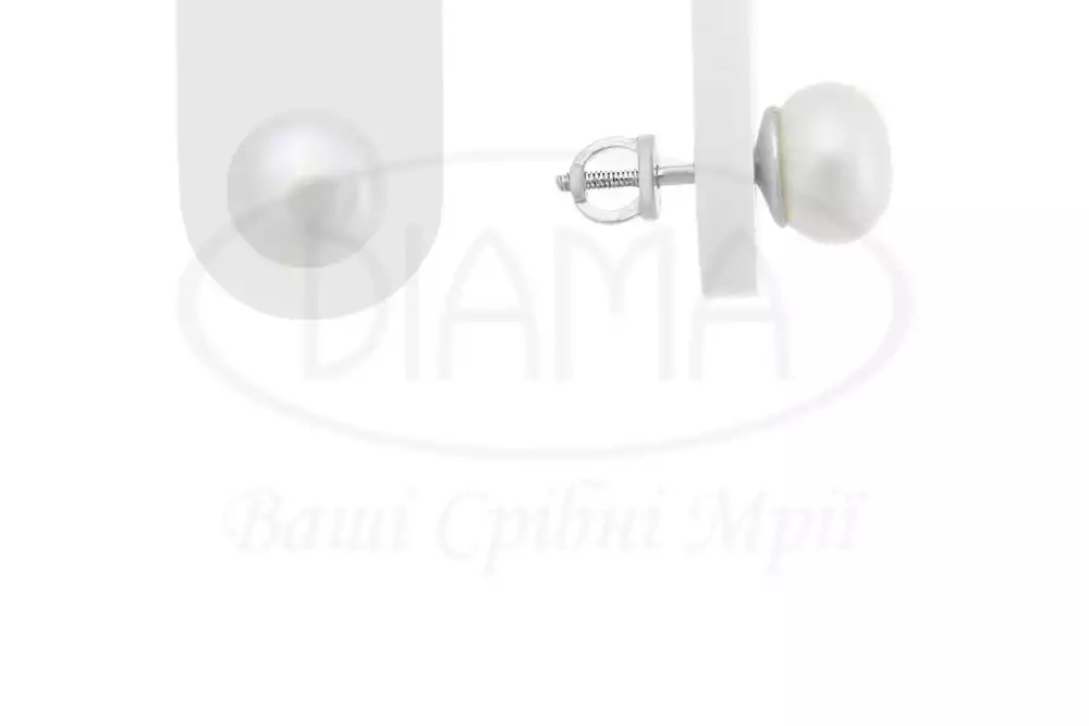 Срібні Пусети з Перлиною фото 1