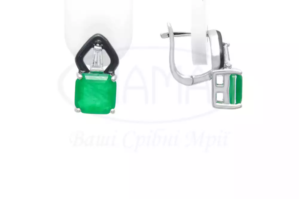 Срібні сережки з Цирконом і Емаллю фото 1