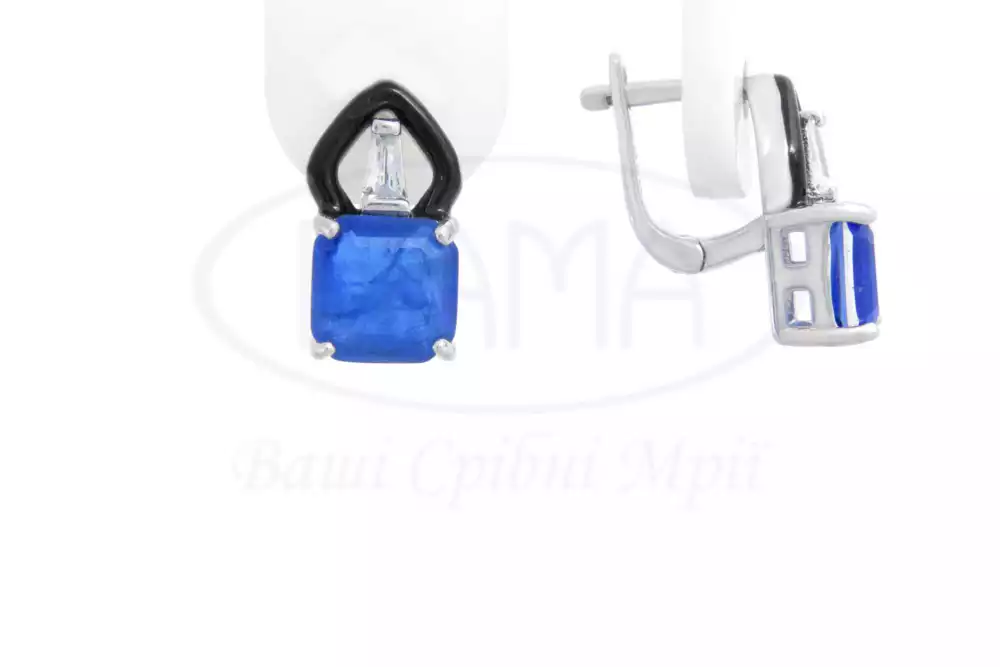 Срібні сережки з Цирконом і Емаллю фото 1