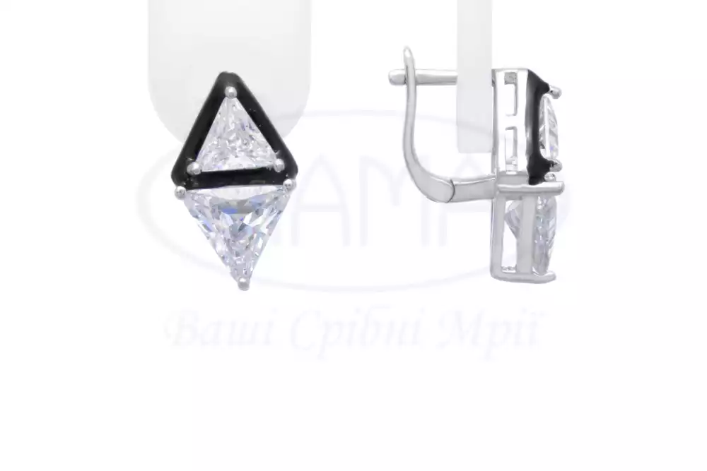 Срібні сережки з Цирконом і Емаллю фото 1