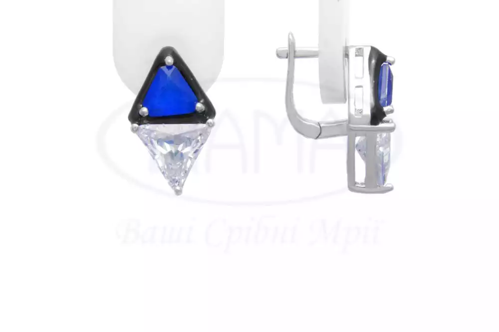 Срібні сережки з Цирконом і Емаллю фото 1