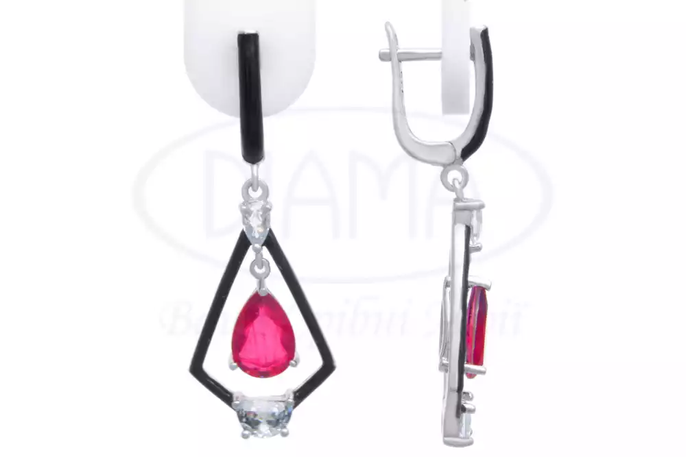 Сережки срібні з Цирконом і Емаллю фото 1