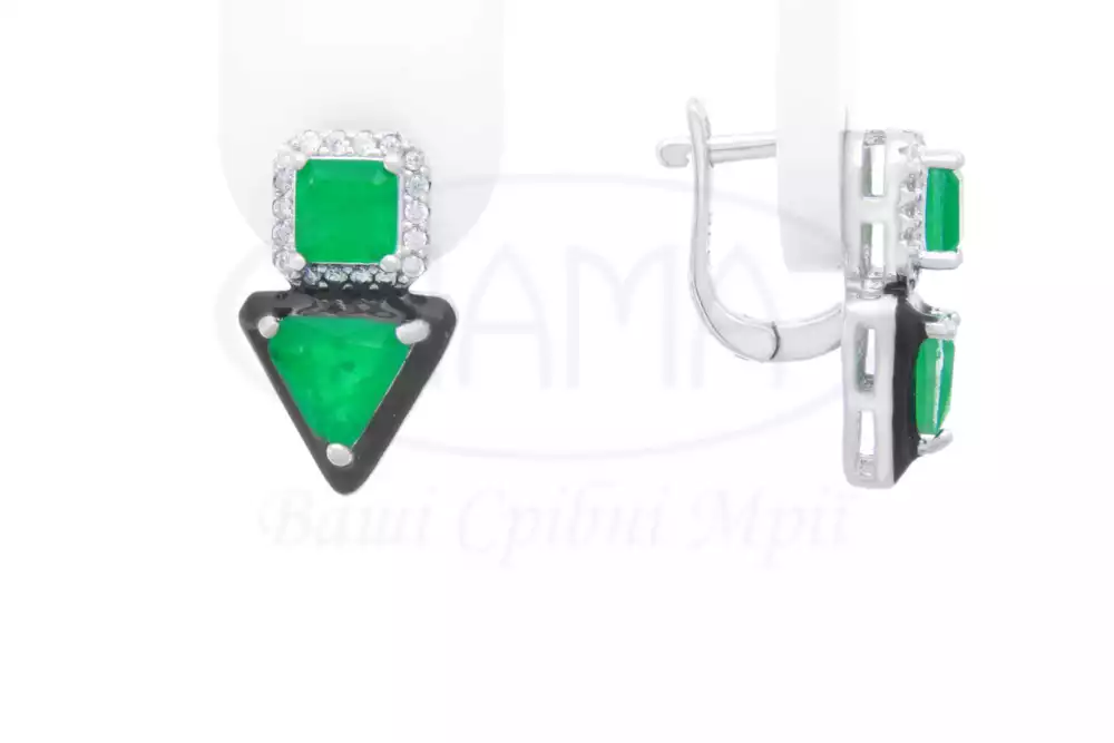 Сережки срібні з Цирконом і Емаллю фото 1