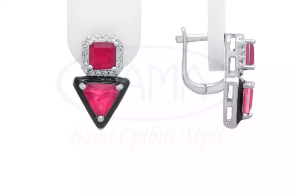 Сережки срібні з Цирконом і Емаллю фото 1