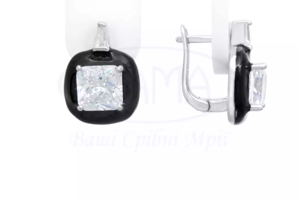 Сережки срібні з Цирконом і Емаллю фото 1