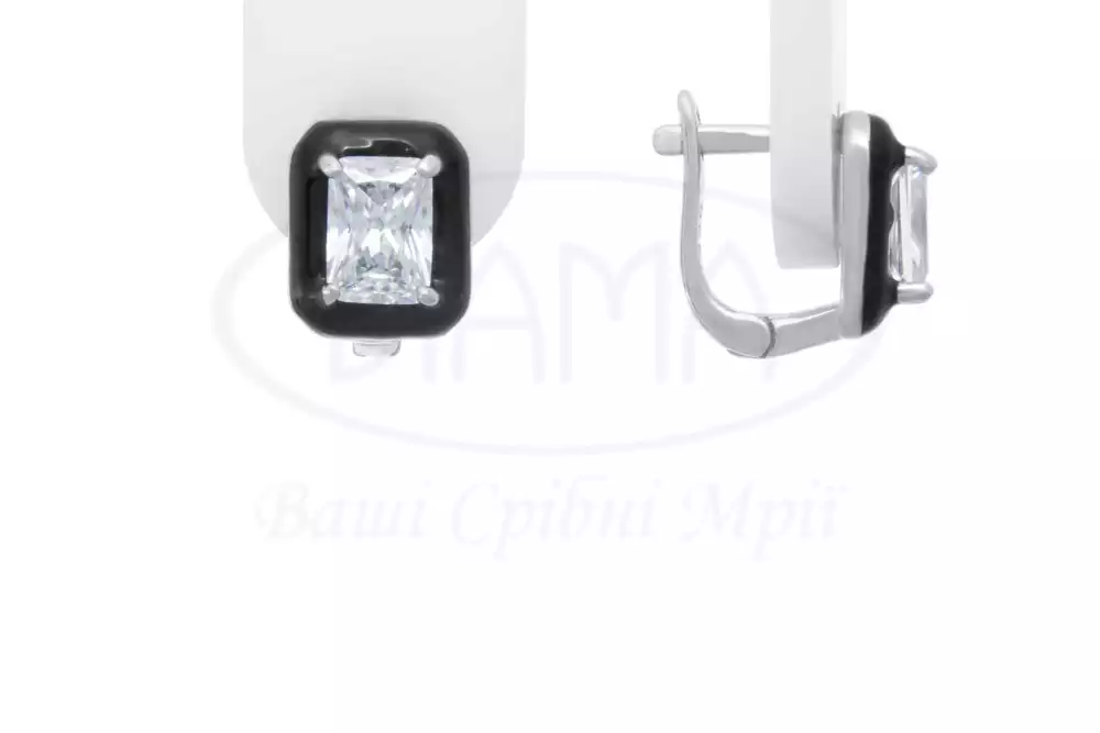 Сережки срібні з Цирконом і Емаллю фото 1