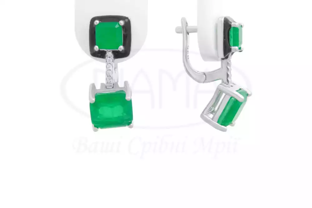 Сережки срібні з Цирконом і Емаллю фото 1