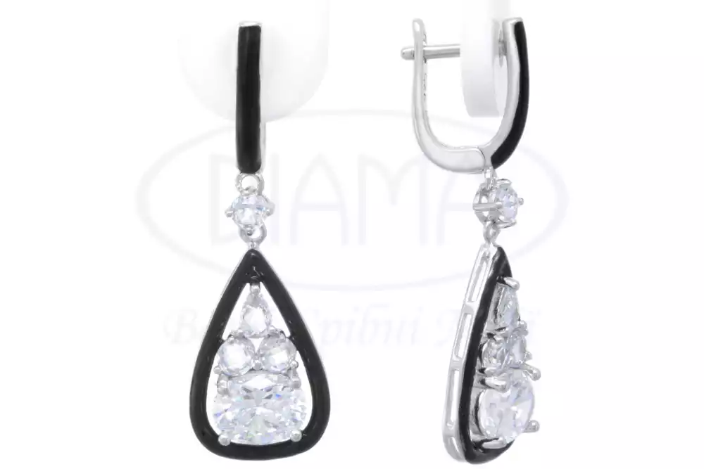 Сережки срібні з Цирконом і Емаллю фото 1