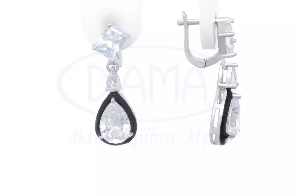 Сережки срібні з Цирконом і Емаллю фото 1