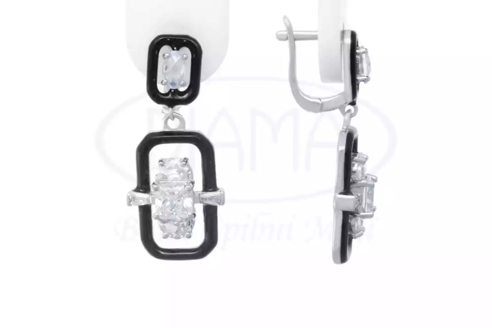 Сережки срібні з Цирконом і Емаллю фото 1