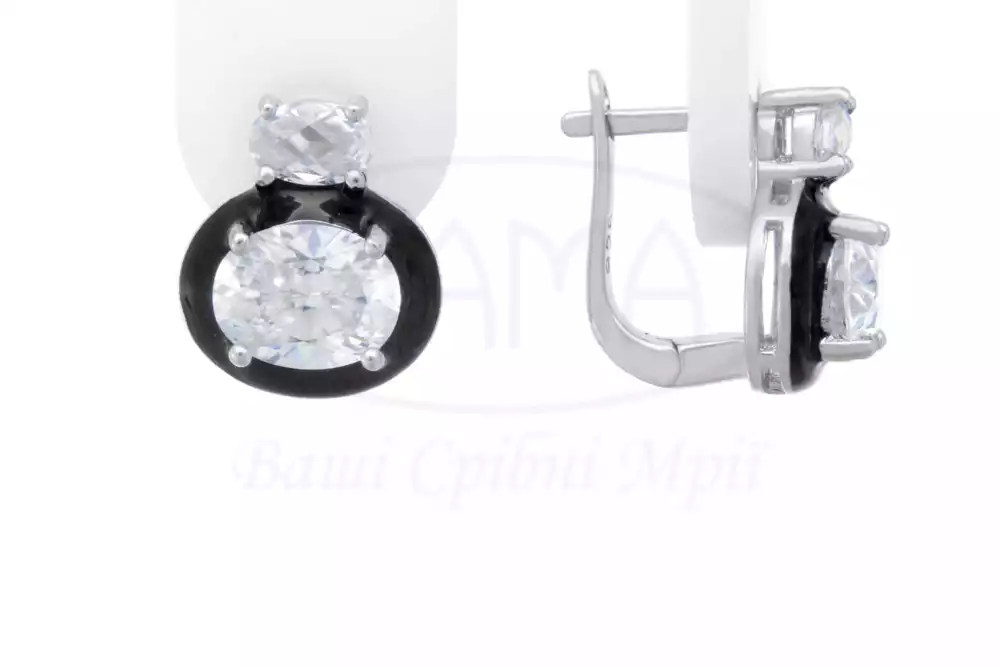 Сережки срібні з Цирконом і Емаллю фото 1