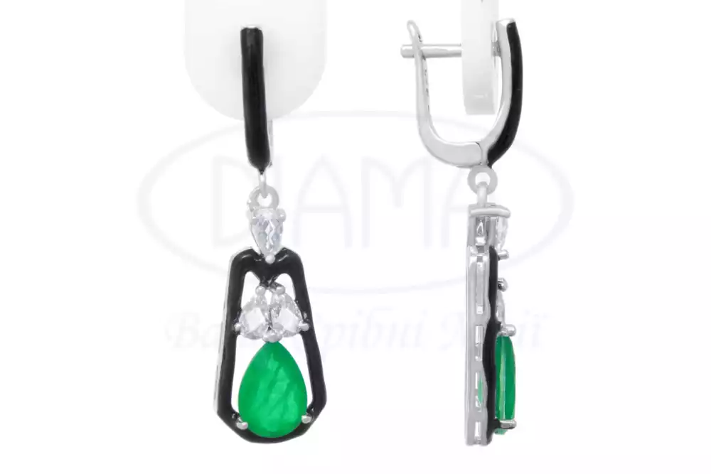 Сережки срібні з Цирконом і Емаллю фото 1