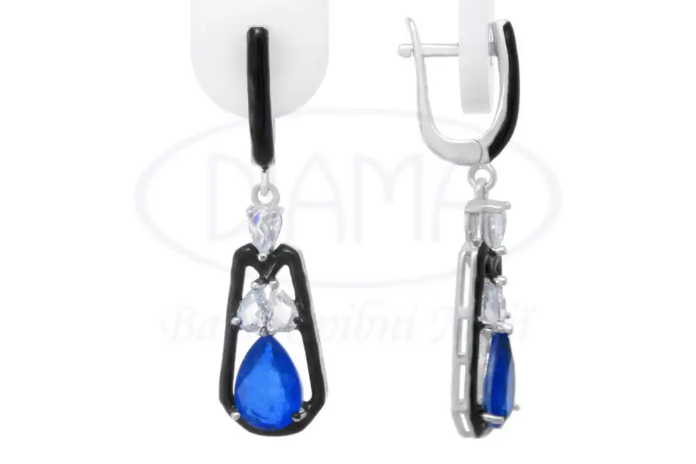 Сережки срібні з Цирконом і Емаллю фото 1