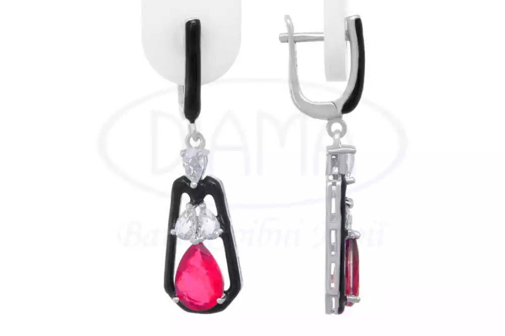 Сережки срібні з Цирконом і Емаллю фото 1