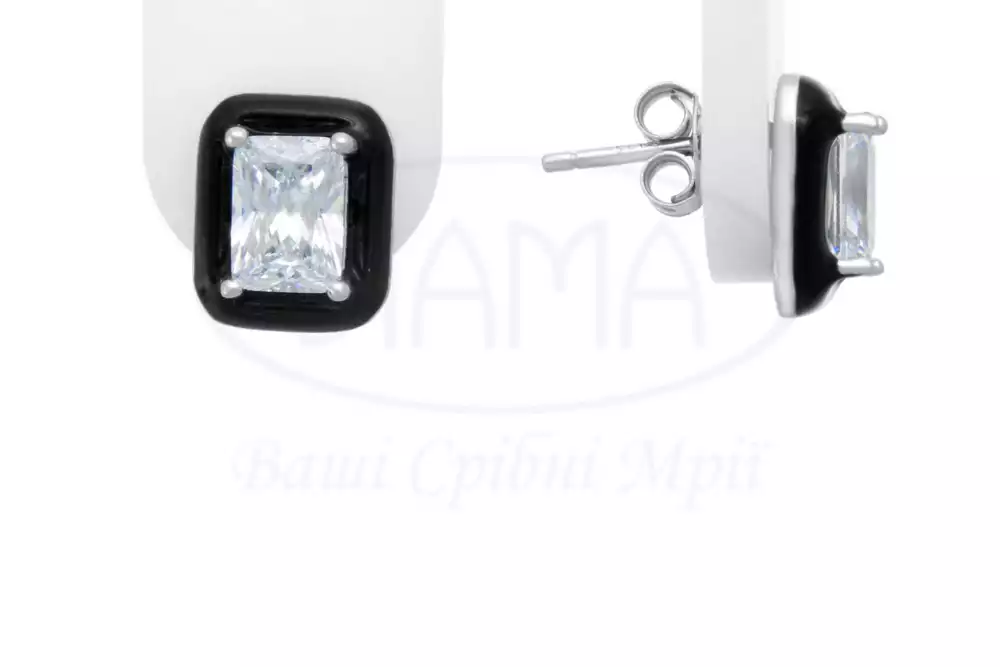 Срібні сережки з Цирконом і Емаллю фото 1