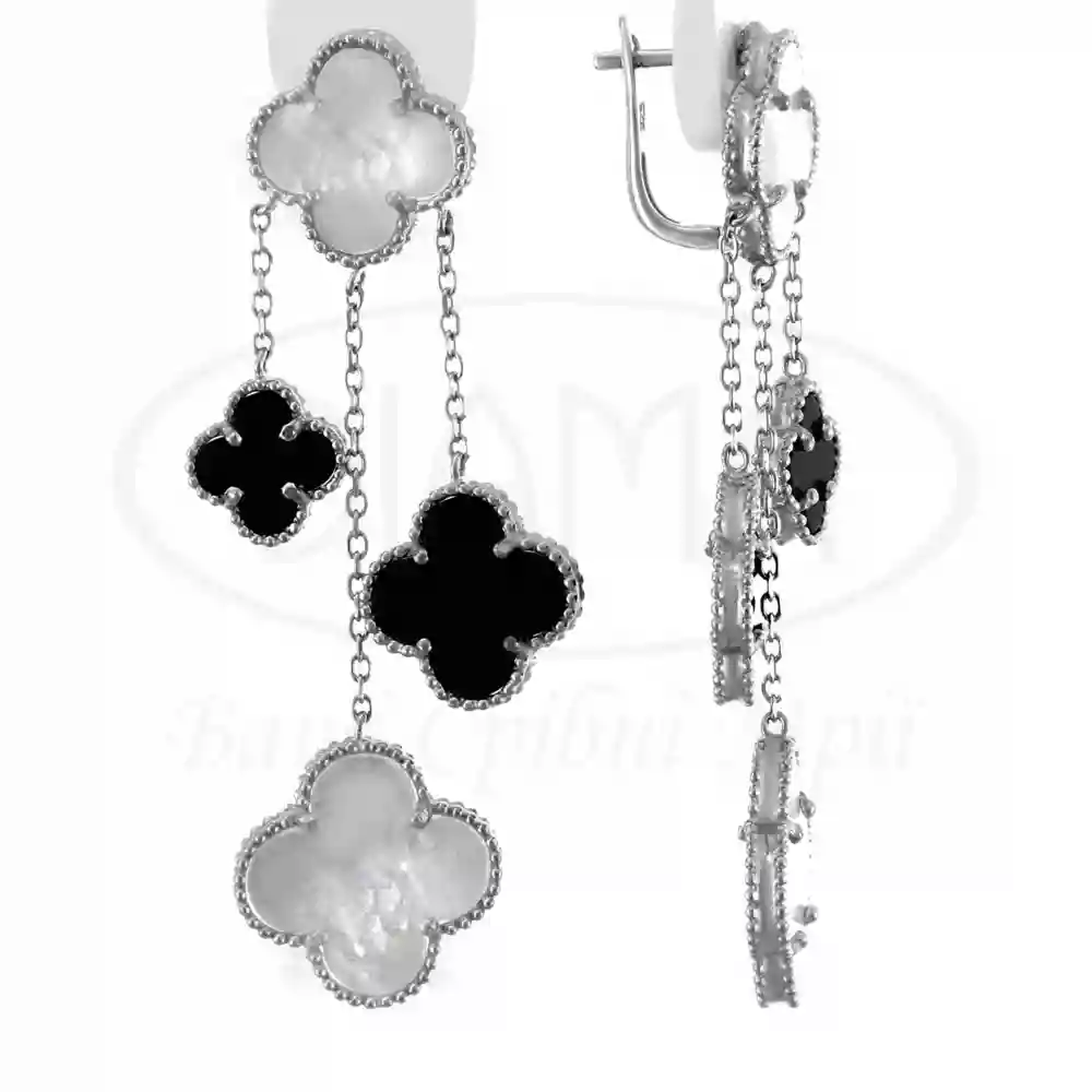 Сережки срібні з перламутром та оніксом фото 1