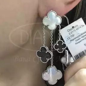 Сережки срібні з перламутром та оніксом