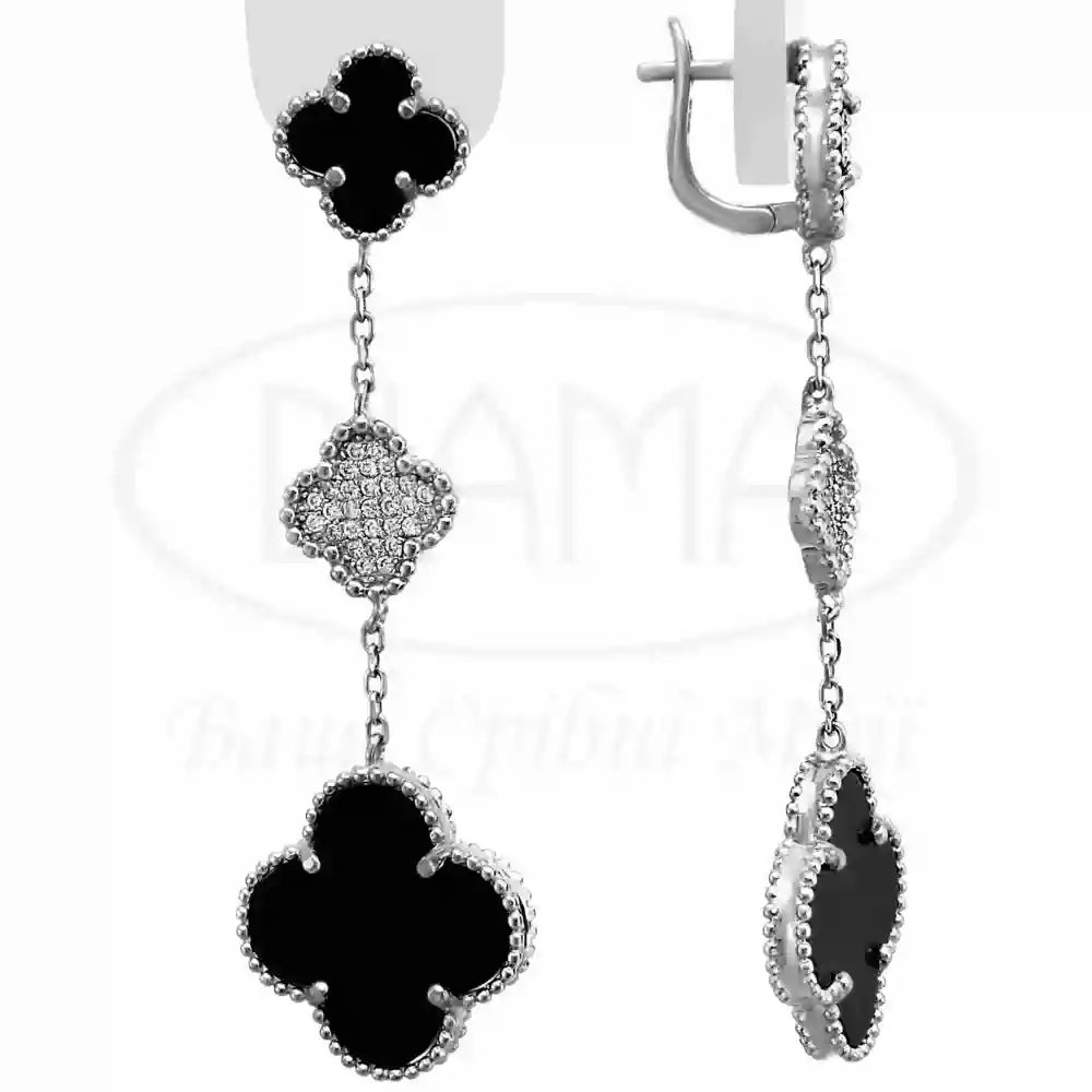 Срібні сережки з Оніксом та цирконом фото 1