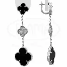 Срібні сережки з Оніксом та цирконом