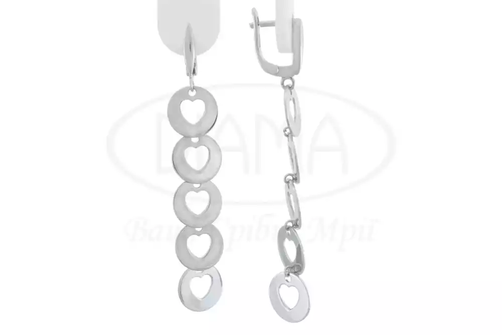 Сережки срібні з серцями фото 1