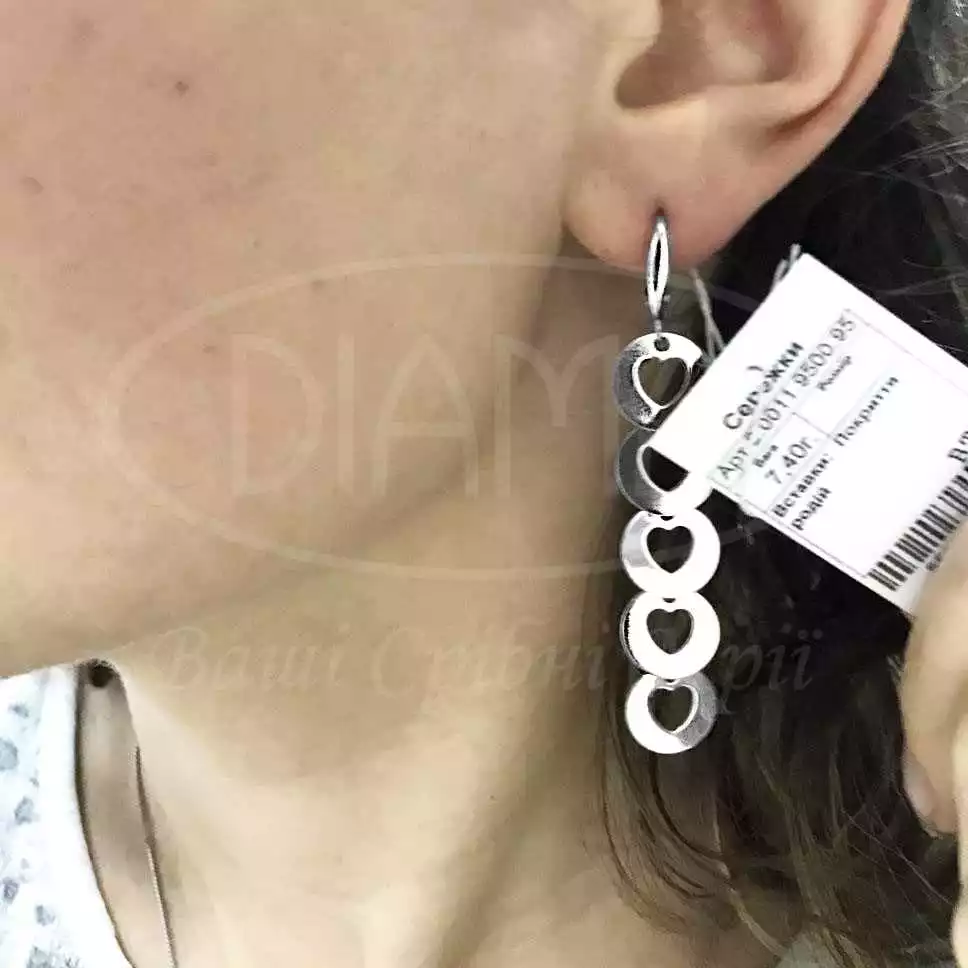 Сережки срібні з серцями фото 2